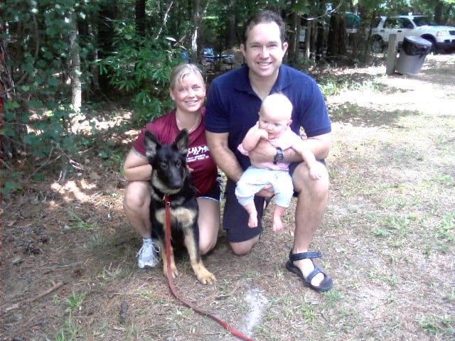 Campers with their baby and dog